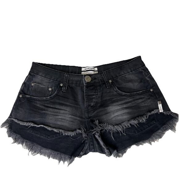 One Teaspoon Womens 25 Faded Black Low Rise Denim Shorts Distressed Grunge 29W - Picture 1 of 9